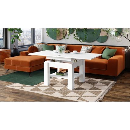 Table basse/salle à manger pliable avec couvercle relevable CALEB blanc