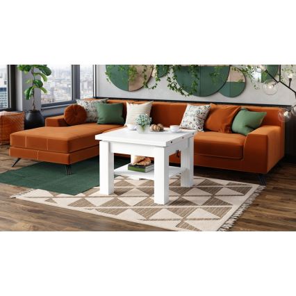 Table basse/salle à manger pliable avec couvercle relevable CALEB blanc
