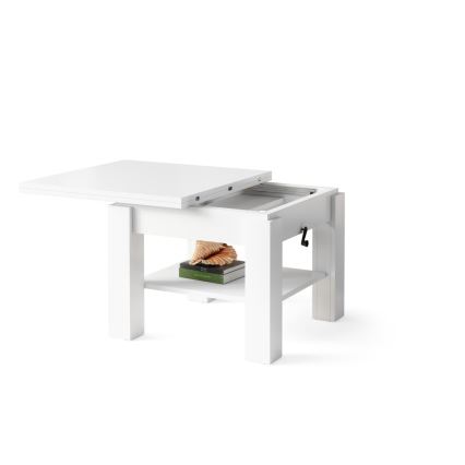 Table basse/salle à manger pliable avec couvercle relevable CALEB blanc