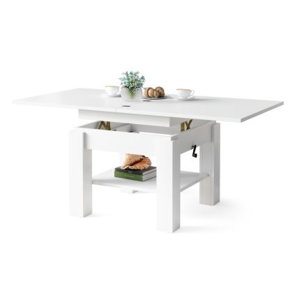 Table basse/salle à manger pliable avec couvercle relevable CALEB blanc