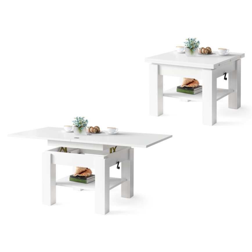 Table basse/salle à manger pliable avec couvercle relevable CALEB blanc