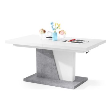 Table basse/salle à manger pliable avec couvercle relevable NINO blanc/gris béton