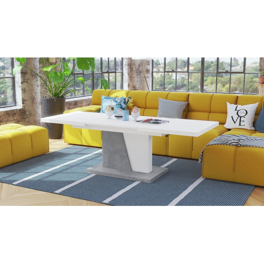 Table basse/salle à manger pliable avec couvercle relevable NINO blanc/gris béton