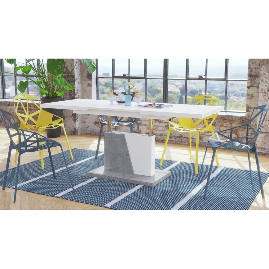 Table basse/salle à manger pliable avec couvercle relevable NINO blanc/gris béton