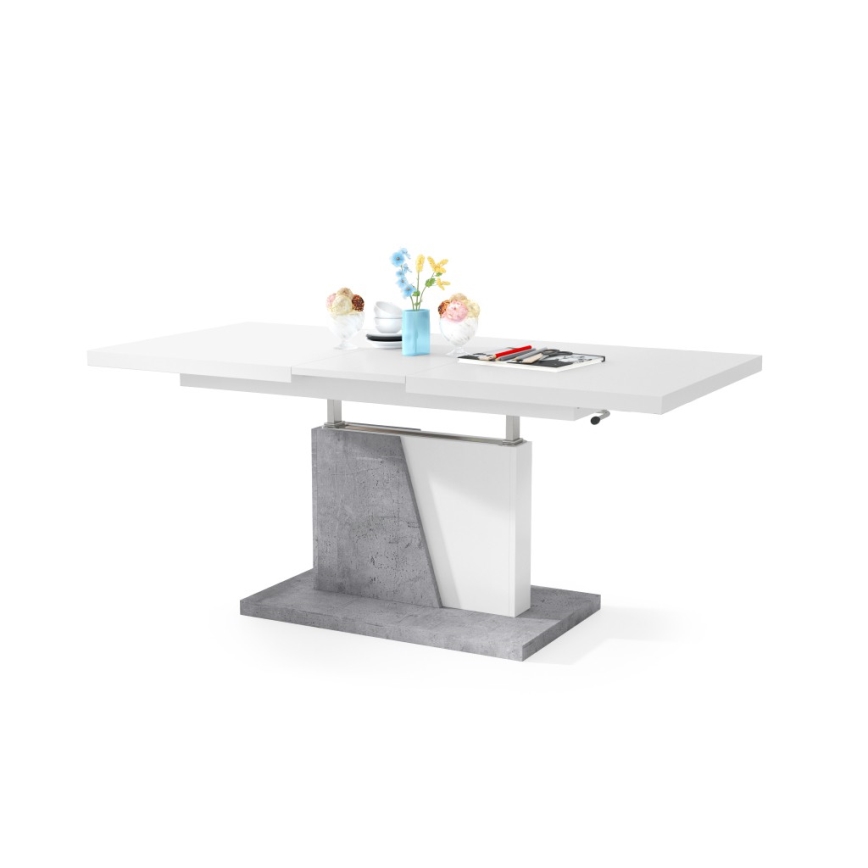 Table basse/salle à manger pliable avec couvercle relevable NINO blanc/gris béton