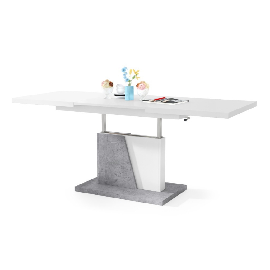 Table basse/salle à manger pliable avec couvercle relevable NINO blanc/gris béton