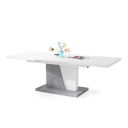 Table basse/salle à manger pliable avec couvercle relevable NINO blanc/gris béton