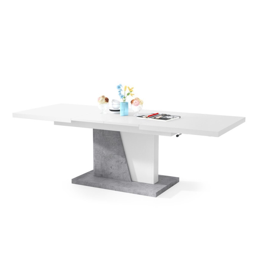 Table basse/salle à manger pliable avec couvercle relevable NINO blanc/gris béton
