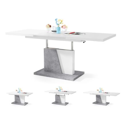 Table basse/salle à manger pliable avec couvercle relevable NINO blanc/gris béton
