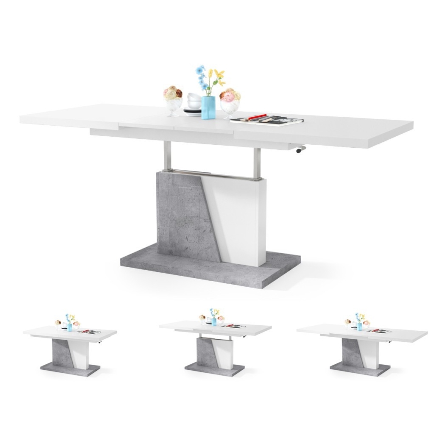 Table basse/salle à manger pliable avec couvercle relevable NINO blanc/gris béton