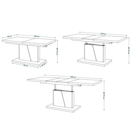 Table basse/salle à manger pliable avec couvercle relevable NINO blanc/gris béton
