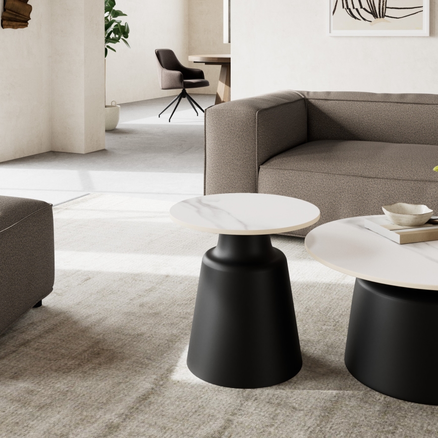 Table basse SANTORINI, Ø 45 cm, blanc/noir/céramique