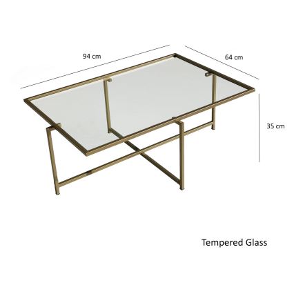 Table basse SOLEIL 35x94 cm doré/transparent