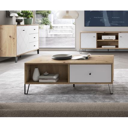 Table basse SULA chêne artisan/blanc