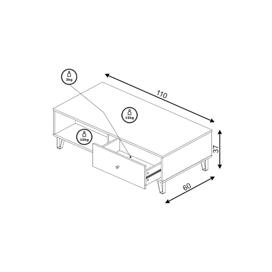 Table basse SULA chêne craft/noire