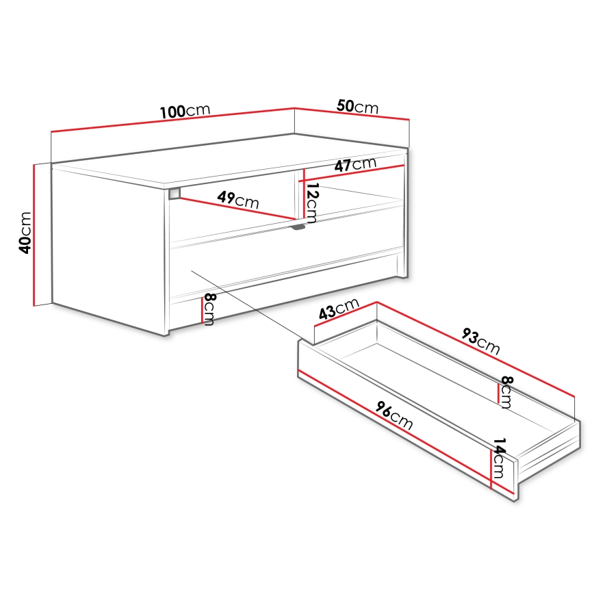 Table basse TIRENO 40 x 100 cm, blanche