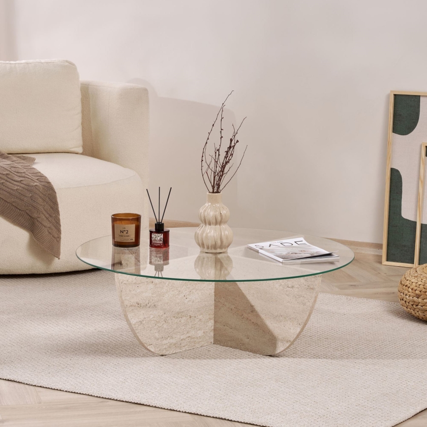 Table basse VERE Ø 90 cm beige/transparent