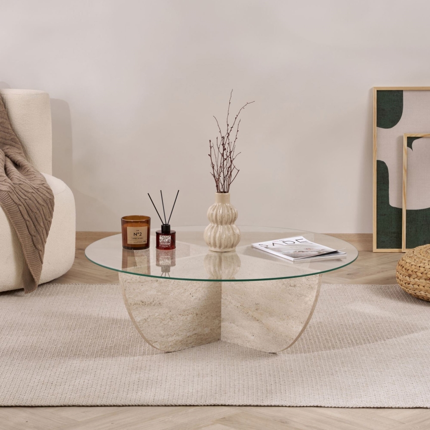 Table basse VERE Ø 90 cm beige/transparent
