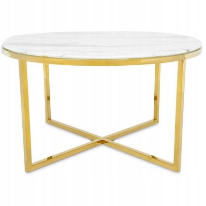 Table basse VERTIGO 45x80 cm doré/blanc décor en marbre