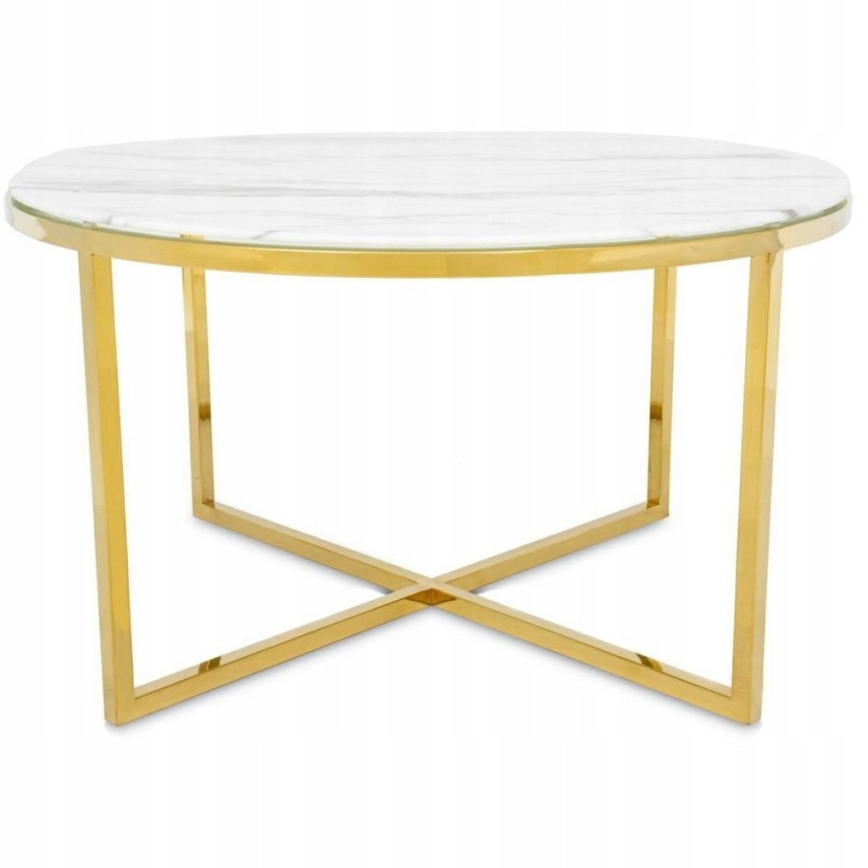 Table basse VERTIGO 45x80 cm doré/blanc décor en marbre