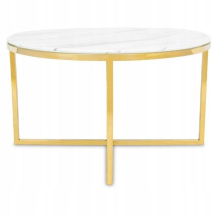 Table basse VERTIGO 45x80 cm doré/blanc décor en marbre