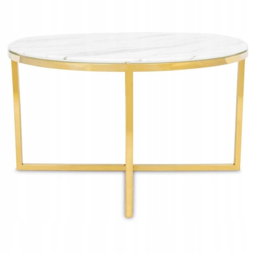 Table basse VERTIGO 45x80 cm doré/blanc décor en marbre