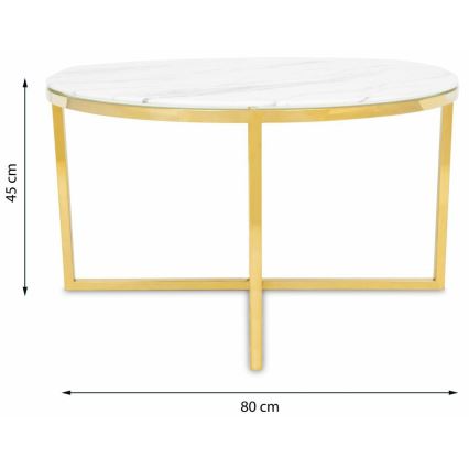 Table basse VERTIGO 45x80 cm doré/blanc décor en marbre