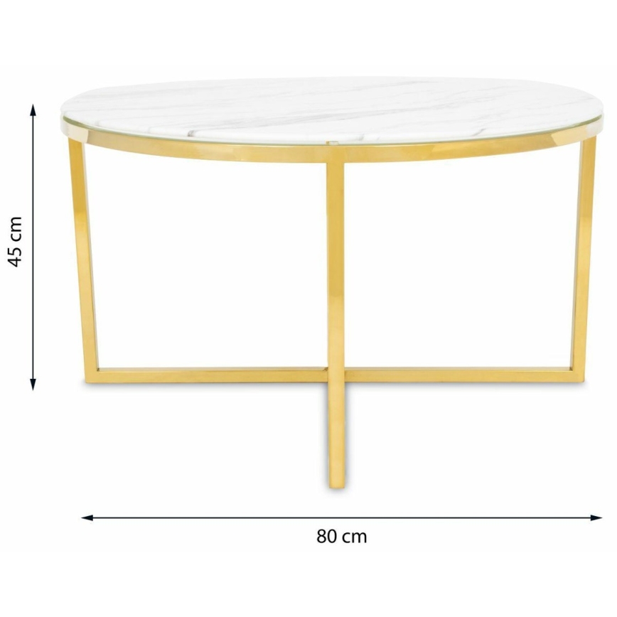 Table basse VERTIGO 45x80 cm doré/blanc décor en marbre