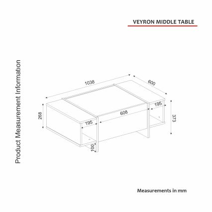 Table basse VEYRON 37,3x103,8 cm noire/dorée