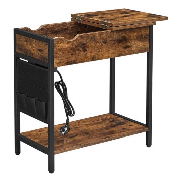 Table d'appoint ELDUR avec prises électriques intégrées et ports USB — marron/noir