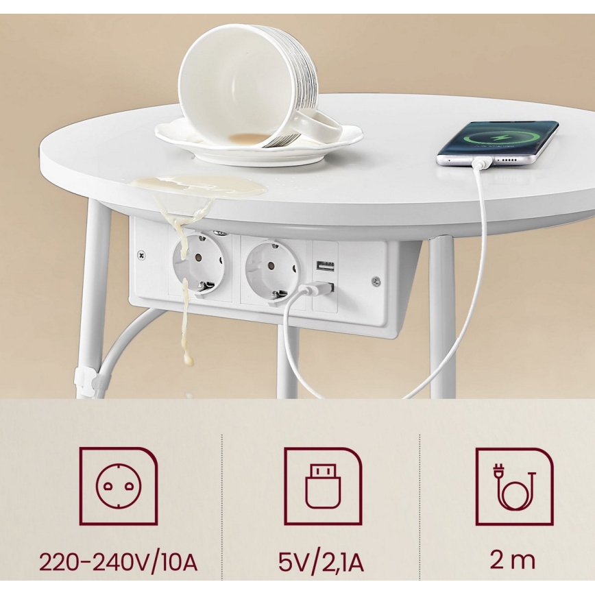 Table d'appoint NOIRA 45 cm avec prises électriques intégrées et ports USB, beige/blanc