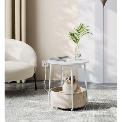 Table d'appoint NOIRA avec prises et ports USB intégrés, beige/blanc