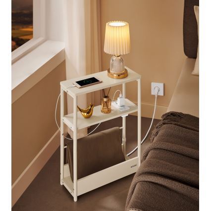 Table d'appoint ROD avec prise électrique intégrée et ports USB, blanc/crème