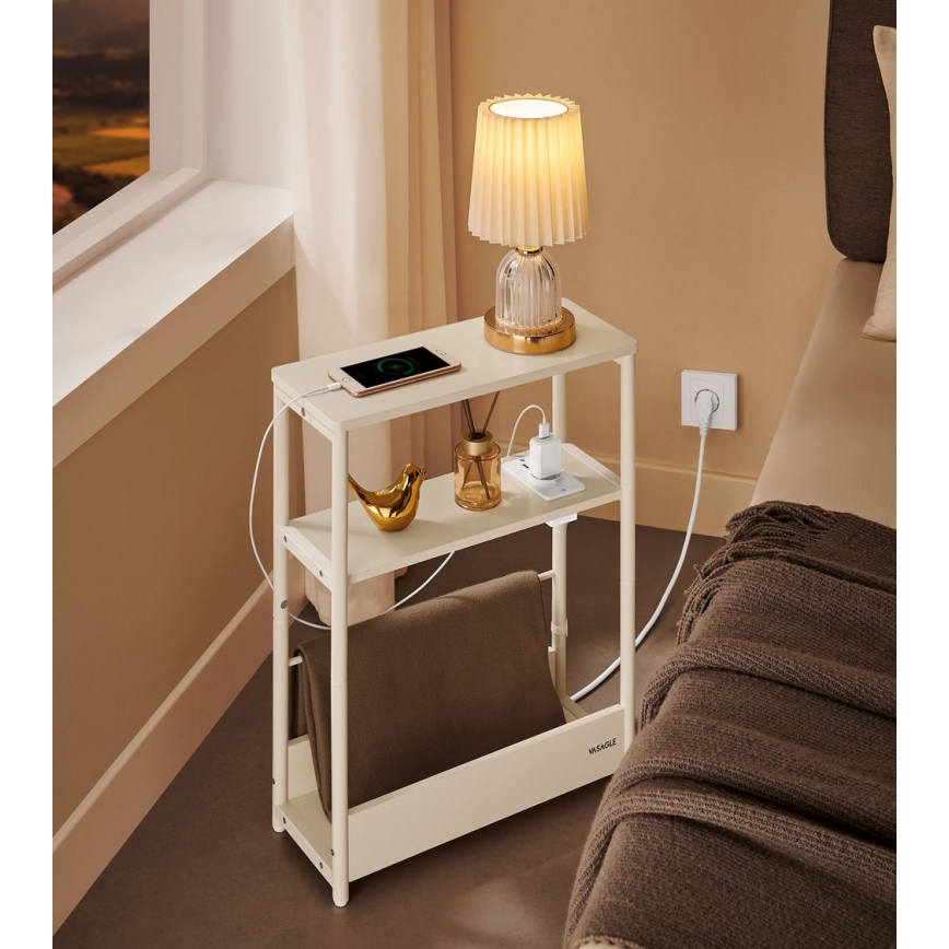 Table d'appoint ROD avec prise électrique intégrée et ports USB, blanc/crème