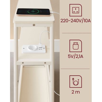 Table d'appoint ROD avec prise électrique intégrée et ports USB, blanc/crème