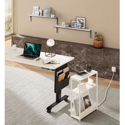 Table d'appoint ROD avec prise électrique intégrée et ports USB, blanc/crème