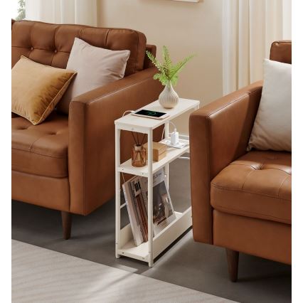 Table d'appoint ROD avec prise électrique intégrée et ports USB, blanc/crème