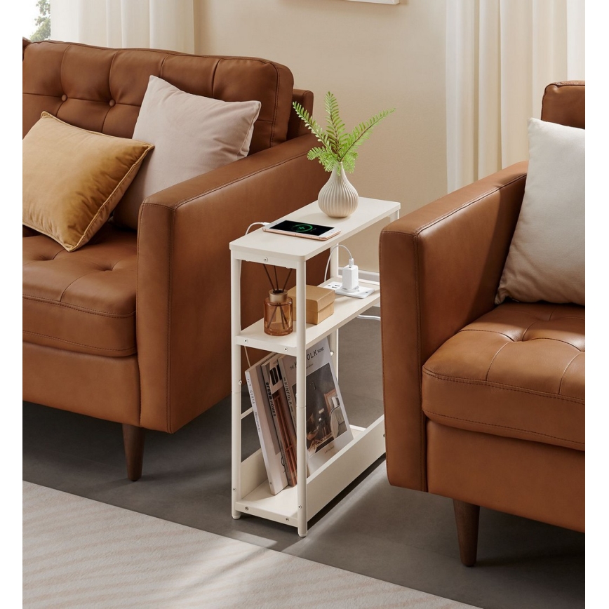 Table d'appoint ROD avec prise électrique intégrée et ports USB, blanc/crème