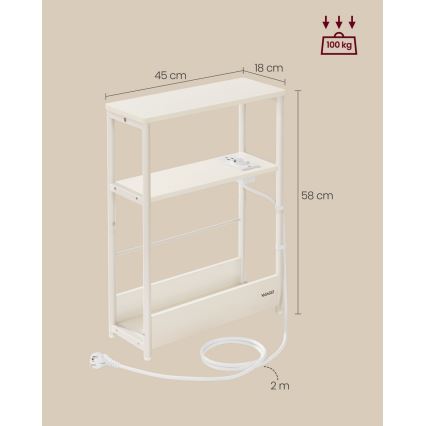 Table d'appoint ROD avec prise électrique intégrée et ports USB, blanc/crème
