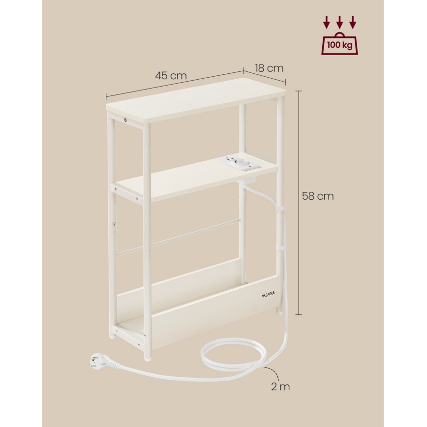 Table d'appoint ROD avec prise électrique intégrée et ports USB, blanc/crème