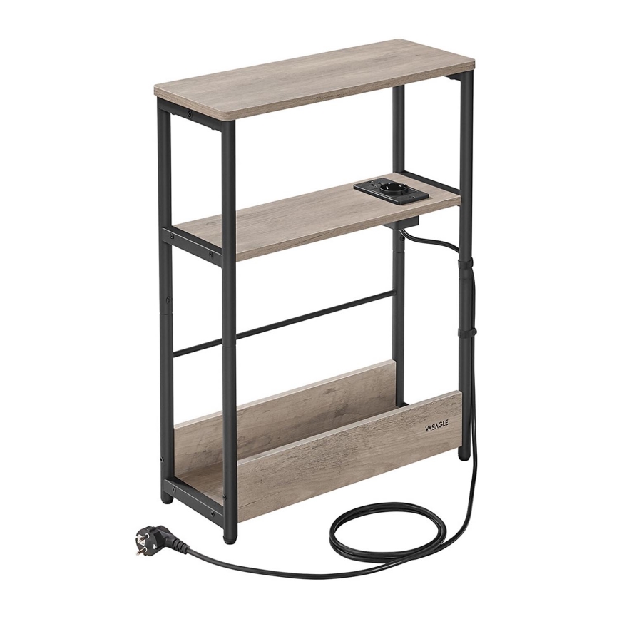 Table d'appoint ROD avec prise électrique intégrée et ports USB, brun/noir