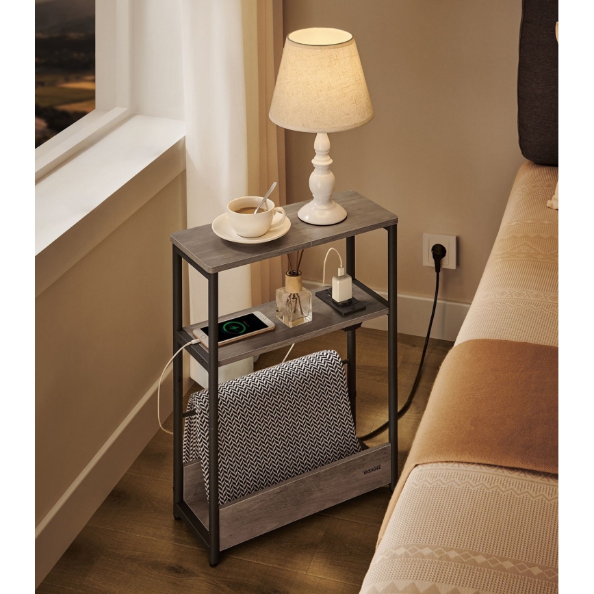 Table d'appoint ROD avec prise électrique intégrée et ports USB, brun/noir