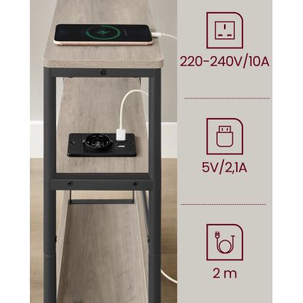 Table d'appoint ROD avec prise électrique intégrée et ports USB, brun/noir