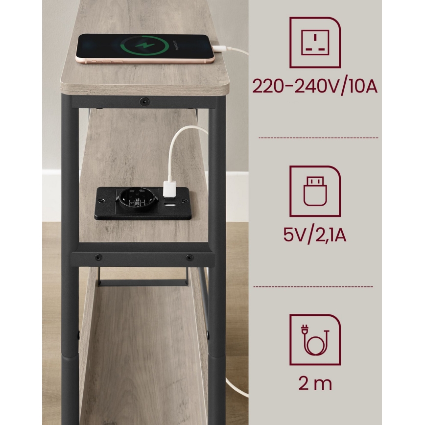 Table d'appoint ROD avec prise électrique intégrée et ports USB, brun/noir