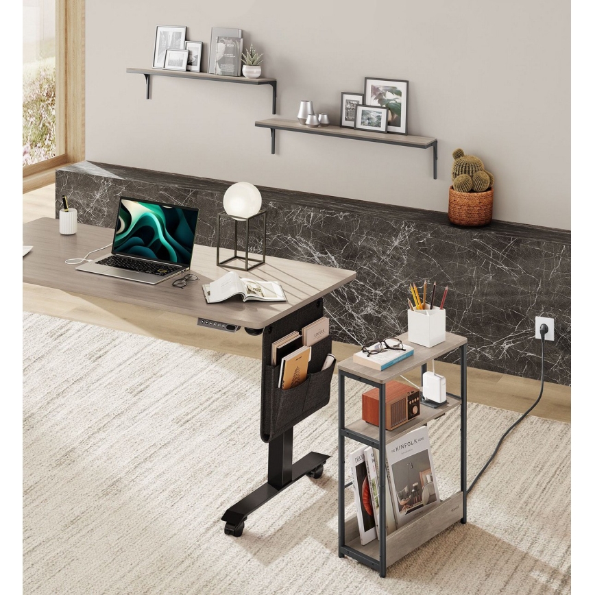 Table d'appoint ROD avec prise électrique intégrée et ports USB, brun/noir