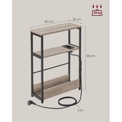 Table d'appoint ROD avec prise électrique intégrée et ports USB, brun/noir