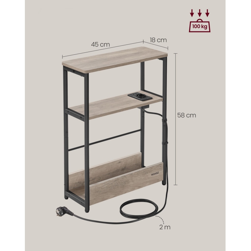 Table d'appoint ROD avec prise électrique intégrée et ports USB, brun/noir