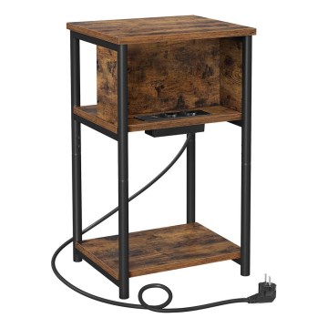 Table d'appoint ROD avec prises et ports USB intégrés, marron/noir
