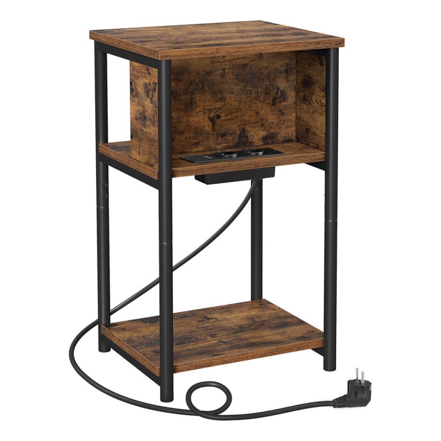 Table d'appoint ROD avec prises et ports USB intégrés, marron/noir