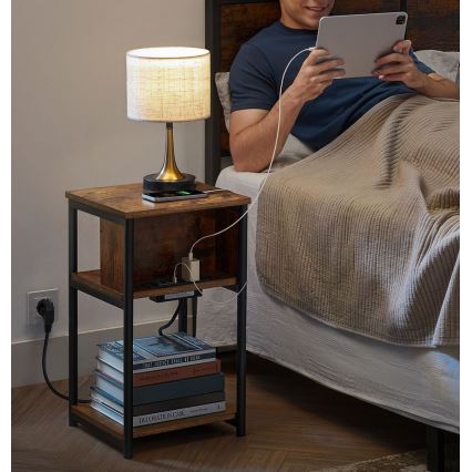 Table d'appoint ROD avec prises et ports USB intégrés, marron/noir